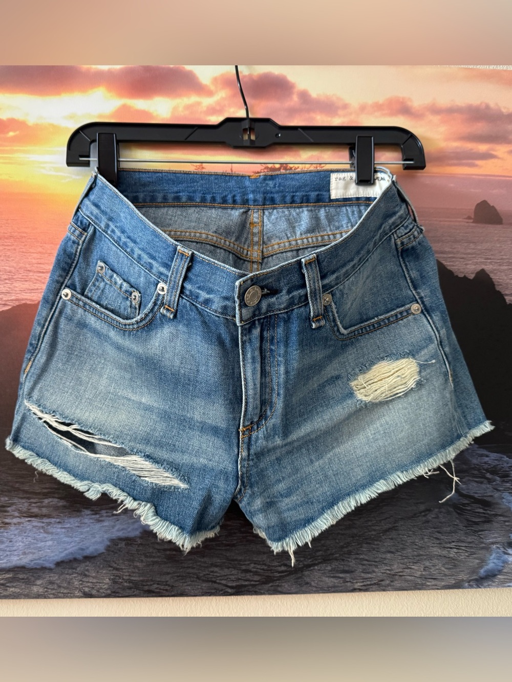 Rag&bone BigBee Distressed Frayed Hem Denim Shorts/25/ New